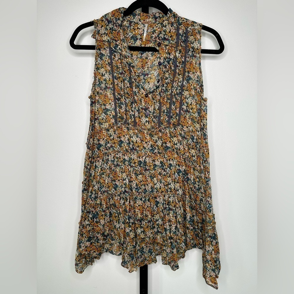 Free People Women's Flowy Top - Size S - Beige/Teal